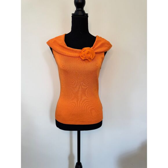 Dana Buchman Tops - Dana Buchman 100% Silk Orange Floral Stretch Cap Sleeve Top Shirt Size Medium